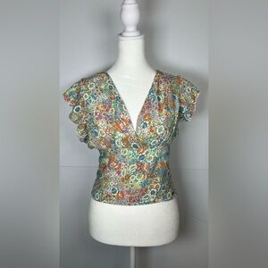 O'Neill Floral VNeck Ruffle Sleeve Blouse. Surfer Girl. Beachy. Summer. Ocean.